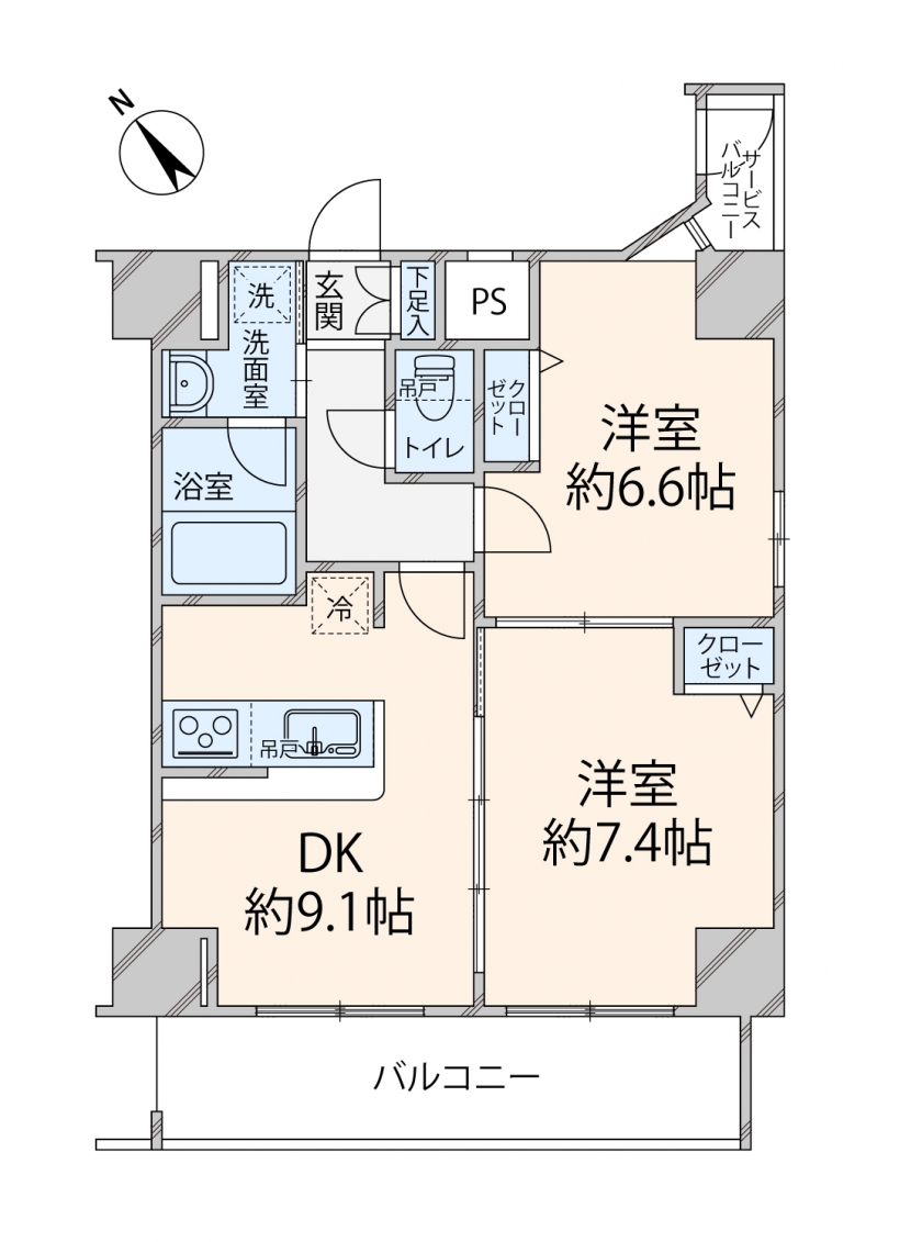 ■高層階の2DKマンション