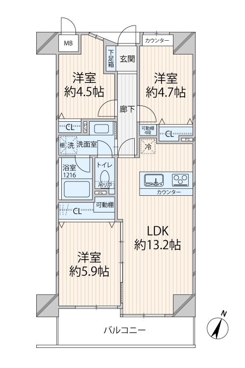 3LDK水廻り設備の位置移動を伴う内装工事